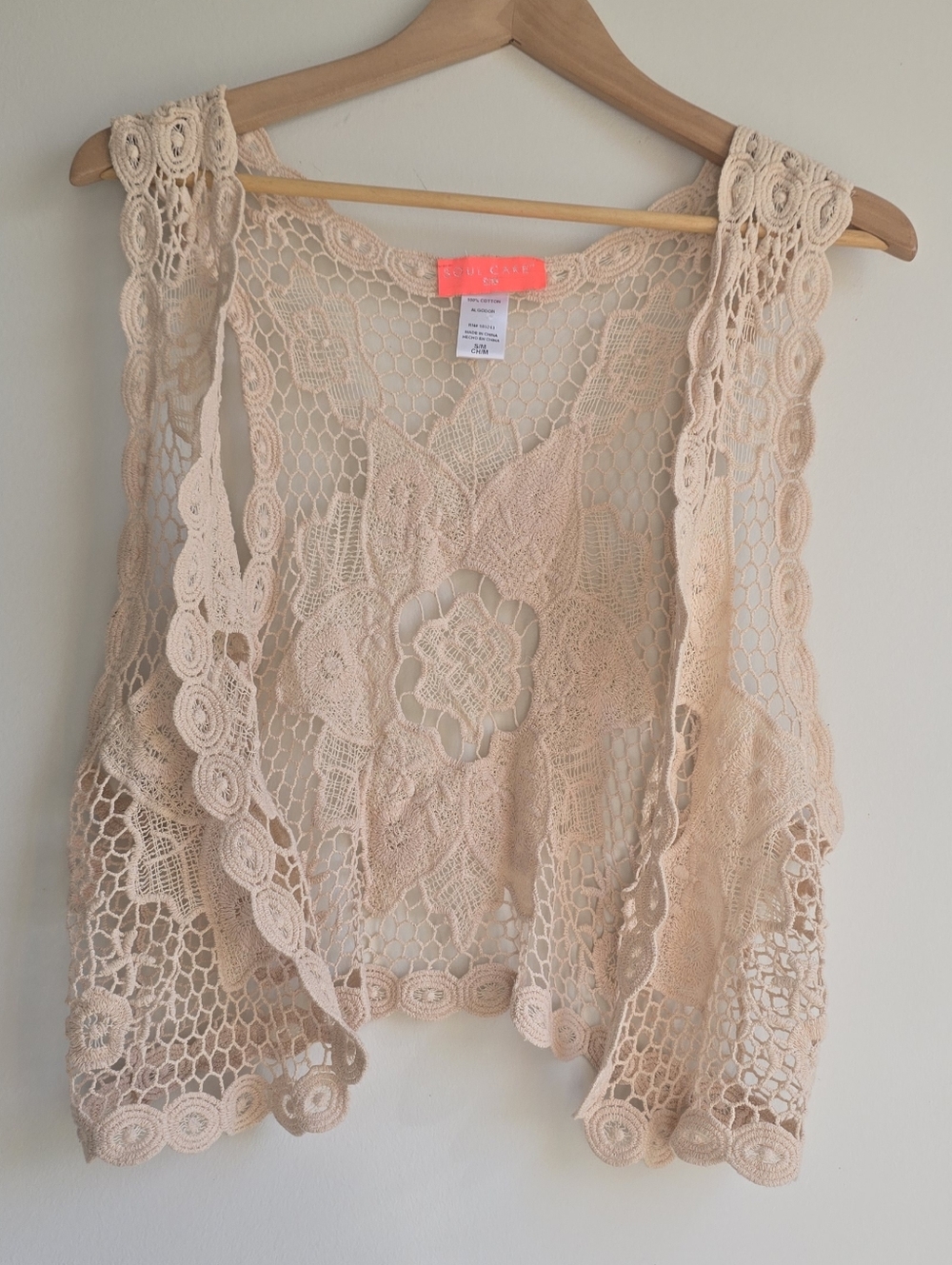 Soul Cake Crochet Lace Open Vest Size S/M
